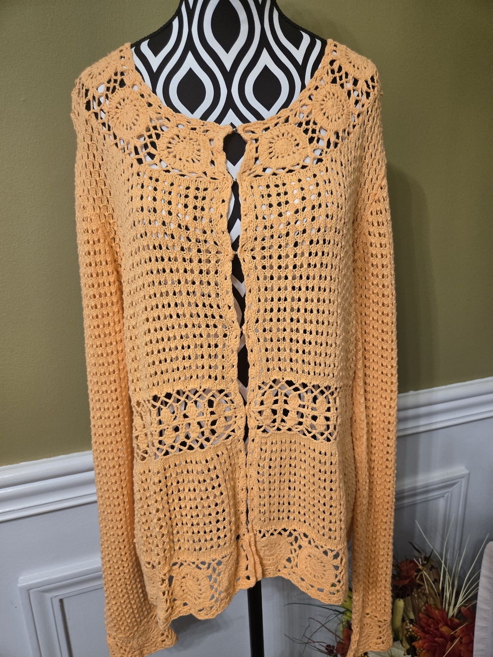 Chadwicks of Boston Peach Crochet Openwork Cardigan XL